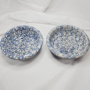 VTG Gerald E Henn Roseville Pottery Blue Spongeware 6" Cereal Bowls Set Of 2